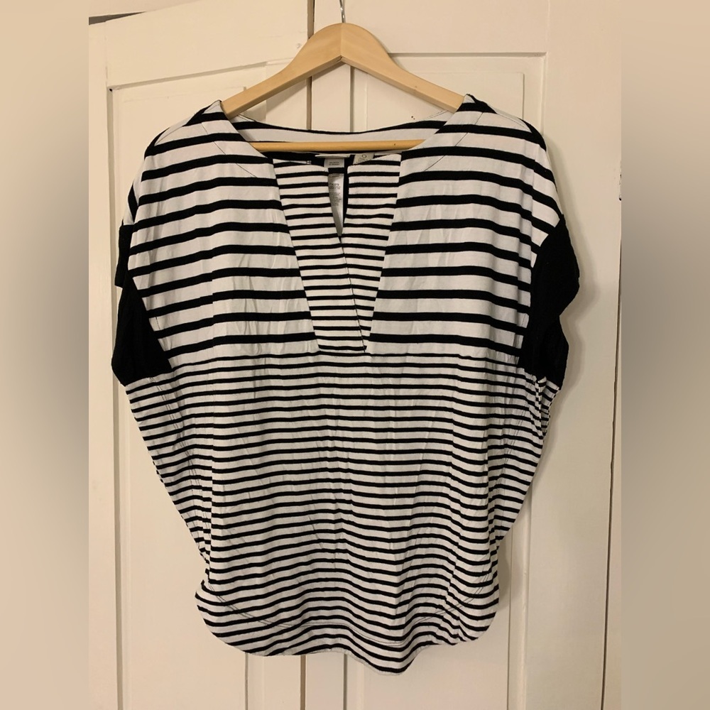Zenergy By Chico's 0 Top Women's S 4 Athleisure Stretch Black White Stripe‎